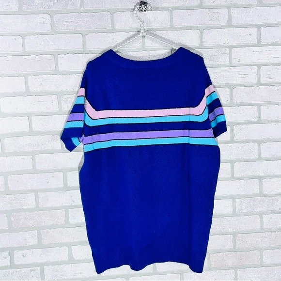 Torrid Vegan Cashmere Pullover Short Sleeve Sweater in Navy Stripe Size 3 - Picture 6 of 10